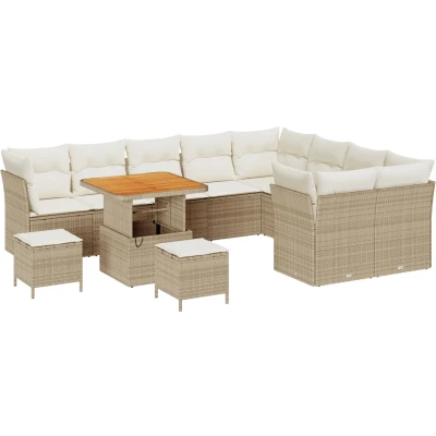 Afbeelding van vidaXL 12 delige Tuin Sofa Set met Kussens Beige Poly Rattan Acacia