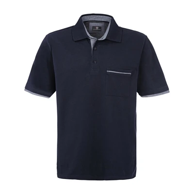 Afbeelding van Jan Vanderstorm loose fit polo Plus Size MELKER met contrastbies donkerblauw