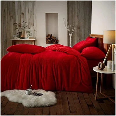 Afbeelding van GAVENO CAVAILIA Teddy Fleece Luxe Dekbedovertrek Sets Super Zacht Warm en Gezellig Beddengoed (Rood, Dubbel Dekbedset)