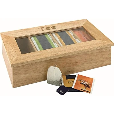 Afbeelding van Theebox met opschrift, licht houten kleur
