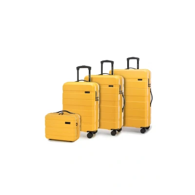 Afbeelding van Wittchen Commodo Line Kofferset, reiskoffer, harde bagage van ABS, TSA slot, maat S + M L cosmeticakoffer, geel, Koffer Set 4tlg., Kofferset 4 delig.