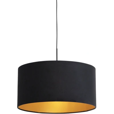 Afbeelding van QAZQA Hanglamp met velours kap zwart goud 50 cm Combi