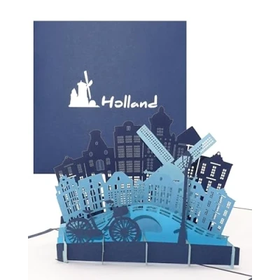 Afbeelding van 3D kaart &quot;Holland Amsterdam&quot; elegante pop up verjaardagskaart, wenskaart, souvenir en cadeau als uitnodiging voor de stedentrip, idee unieke decoratie