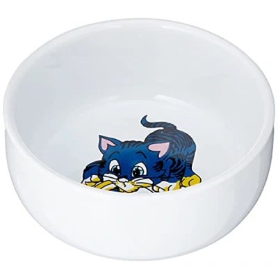 Afbeelding van TRIXIE VOERBAK / WATERBAK STRIPKAT MET BAK KERAMIEK WIT