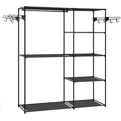 Afbeelding van WOLTU SRY54sz Open kast, kledingrek met 8 planken, daggarderobe haken, kledingkast voor slaapkamer, entree, woonkamer, van metaal en stof, zwart