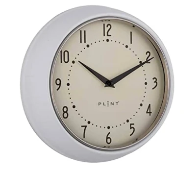 Afbeelding van PLINT Retro Wandklok 23 cm Doorsnede Wit