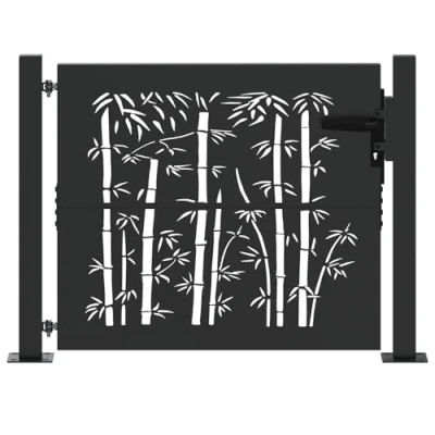 Afbeelding van vidaXL Tuinpoort, Tuinpoort 105x75 cm Cortenstaal Bamboe Ontwerp Zwart