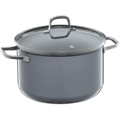 Afbeelding van WMF Fusiontec Essential Kookpan, groot, 24 cm, glazen deksel, inductie, 6,4 l, high tech keramiek, krasbestendig, ongecoat, grijs, Made in Germany