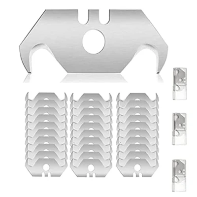 Afbeelding van 30 Stuks Haakmessen, Trapeziumhakmessen, Hakmes 0,5 MM Mesdikte, Bijzonder Geschikt voor Het Snijden van Verpakkingen, Vloerbedekking en Plastic Coatings, 10 in Dispenser