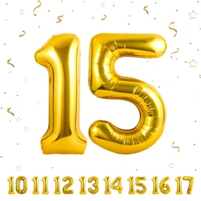 Afbeelding van 15 verjaardag decoratie cijfers ballon jaar folieballon goud voor 15e mannen vrouwen nummer vliegt met helium verjaardagsfeest 40&quot; 101cm