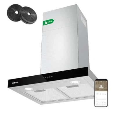 Afbeelding van Ciarra CBCS6102 Afzuigkappen 60cm 650 m3/h Touch Control en Wifi 4 Snelheden Evacuatie Naar Buiten Interne Recirculatie Door Koolstoffilter CBCF003 Roestvrij Staal