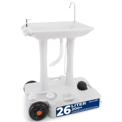 Afbeelding van SereneLife SLCASN25 mobiele wastafel camping Handdoekhouder en zeepdispenser 30L Wit Handwasstation, Outdoor