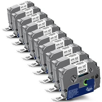 Afbeelding van Labelwell 10x compatibele TZe 231 labeltape voor Brother TZe231 TZ231 TZ tape 12 mm 0,47 gelamineerd zwart op wit P touch H107B H100LB H105 PTD210 H110 1000 1280 D400 1010 900 E100 D600VP