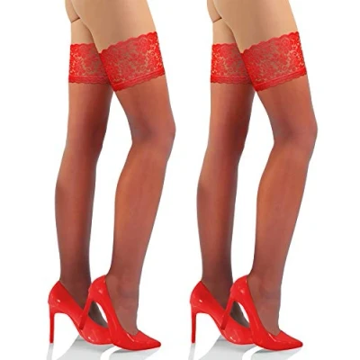 Afbeelding van SESTO SENSO Dames Zelfdragende Kousen met Kant 15 DEN 2 Paar 3/4 Rot