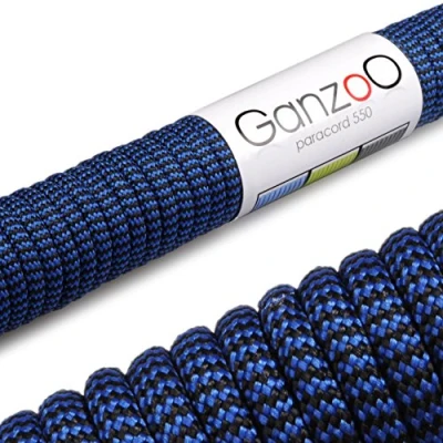 Afbeelding van Ganzoo Paracord 550 touw voor armband, riem, halsband, nylon 31 meter, blauw zwart