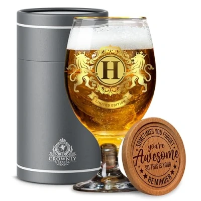 Afbeelding van CROWNLY CRYSTAL® Gepersonaliseerde cadeaus voor mannen, bierglazen, hem, vader en opa, broer echtgenoot, verjaardagscadeaus vriend, cadeau ideeën