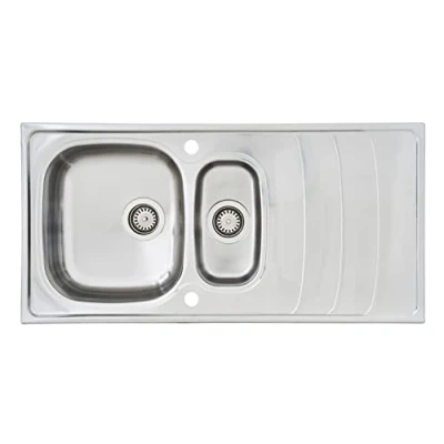 Afbeelding van Respekta Miami roestvrijstalen spoelbak/1,5 wastafel, inbouwspoelbak, 100 x 50 cm, spoelbak, geschikt voor onderkasten vanaf 60 cm breedte