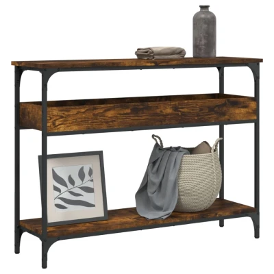 Afbeelding van Wandtafel met schap 100x29x75 cm bewerkt hout gerookt eiken