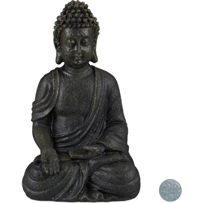 Afbeelding van Relaxdays boeddhabeeld zittend 18 cm, woon en badkamerdecoratie, vochtrestistent, kunststeen, Asia Flair, donkergrijs