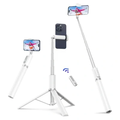 Afbeelding van ATUMTEK 174cm Selfie Stick Tripod, Aluminium Statief met Oplaadbare Bluetooth afstandsbediening, Compatibel iPhone en Android Smartphones, Perfect voor Reizen, Vloggen, Video Foto, Wit