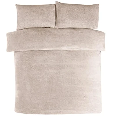 Afbeelding van Sleepdown Teddy fleece beddengoedset met kussenslopen, thermo beddengoed, warm, gezellig, super zacht, ivoor, fluweel