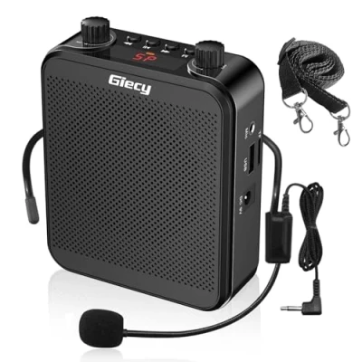 Afbeelding van Giecy Draagbare spraakversterker met microfoon, hoofdtelefoon, 30 W, oplaadbare batterij, 2800 mAh, krachtig geluidssysteem voor leraren, gidsen, trainers, presentatoren