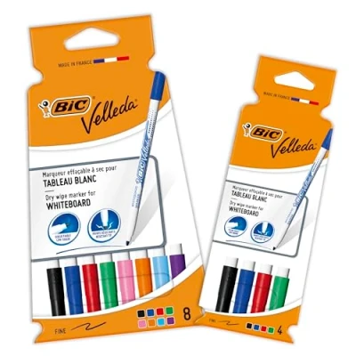 Afbeelding van BIC Velleda Whiteboard Stiften met medium punt voor Whiteboards en Wisbordjes Diverse Kleuren Pak van 8+4