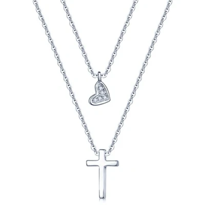 Afbeelding van Yumilok Sieraden 925 sterling Zilver Cubic Zirconia Klassieke Kruis en Hart Hanger Strengen Ketting voor Vrouwen/Meisjes, zilver, zirkonia, Zirkonia