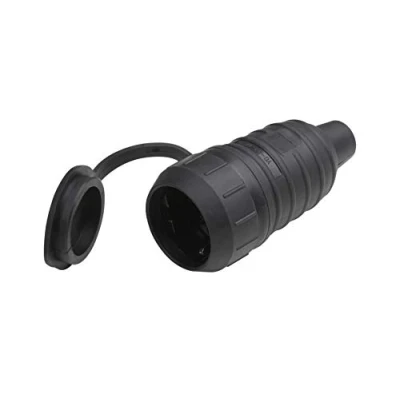 Afbeelding van Meister Veiligheidscontactkoppeling rubber/kunststof zwart 250 V 16 A maximale kabeldoorsnede 2,5 mm² IP44 buiten centrale invoer/Schuko koppeling met ISO inzet / 7422520