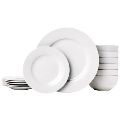 Afbeelding van Amazon Basics Serviesset, 18 delig, voor 6 personen, wit