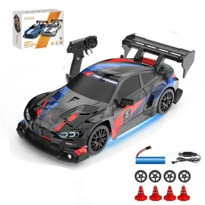 Afbeelding van Siereolly Drift Car 1:24 Raceauto, afstandsbediening, 20 km/u, 4WD 2,4 GHz, mini RC auto met ledlampen voor kinderen