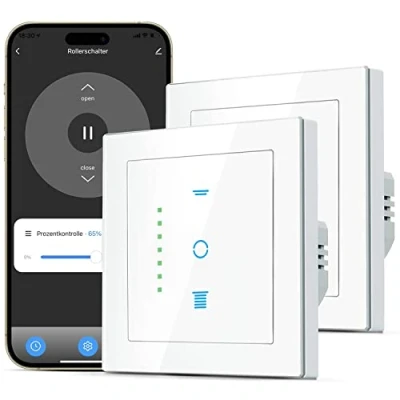 Afbeelding van CURRYSMARTER Wifi rolluikschakelaar, [6 gen] jaloezieschakelaar met bestuurbare led, smart rolluiktimer vereist nulgeleider, rolluikbesturing compatibel Echo Alexa/Google, 2 stuks