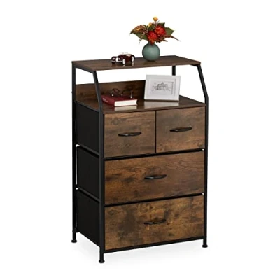 Afbeelding van Relaxdays ladekast industrieel, HBD: 96.5 x 60 41.5 cm, stof, metaal, houtlook, 4 lades, dressoir, bruin/zwart