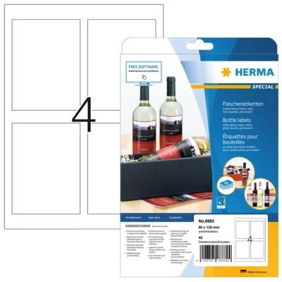 Afbeelding van Etiket HERMA flessen 8882 90x120mm A4 glossy wit 40stuks