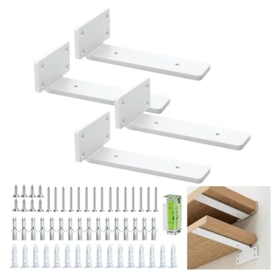 Afbeelding van Plankhouders, 4 stuks, 15,5 cm, wit, zwaarlasthoek met 130 kg draagkracht en wandhoekhaken, wandmontage, rek stanghouders schroeven voor wandmontage
