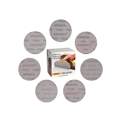 Afbeelding van Mirka Abranet netschuurschijven Ø 150mm klittenband / Mengpak 5 van elke korrel 80, 120, 180, 240, 320, 400, 600 35 stuks Voor alle excentrische schuurmachines en