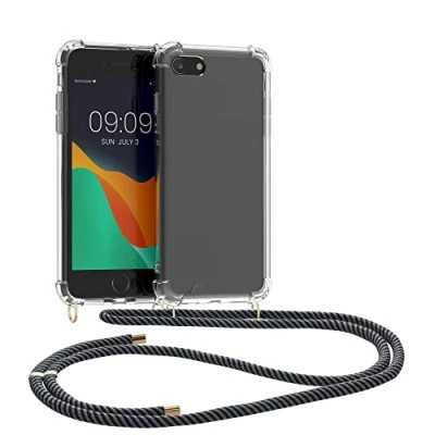 Afbeelding van kwmobile telefoonhoesje compatibel met Apple iPhone SE (2022) / (2020) 8 7 Hoesje Telefoon case koord Back cover in antraciet/transparant/zwart