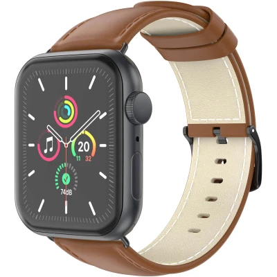 Afbeelding van Apple Watch bandje Echt leder Bruin Geschikt voor Series 1/2/3/4/5/6/7/8/9/10/SE/Ultra/Ultra 2 (44/45/46/49 mm)