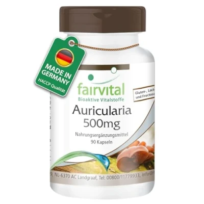Afbeelding van Fairvital Auricularia 500mg HOOG GEDOSEERD VEGAN 90 capsules Judasoor paddenstoel poeder
