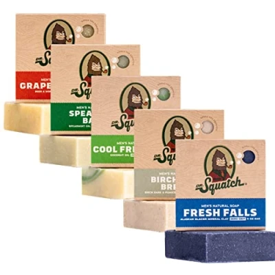 Afbeelding van Dr. Squatch All Natural Soap Bar for Men, 5 Variety Pack Birchwood Breeze, Cool Fresh Aloe, Falls, Grapefruit IPA, Spearmint Basil