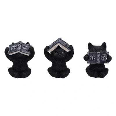 Afbeelding van Nemesis Now Three Wise Spell Cats 8,5 cm, hars, zwart, drie wijze kittens beeldjes, occulte beeldje trio set, kat merchandise, gegoten in de fijnste vakkundig handgeschilderd
