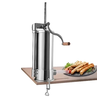Afbeelding van COSTWAY 1,5kg / 2.5kg 3kg 5kg worstvuller handmatig, worstmachine van roestvrij staal, zilver, worstpers met tafelklem, worstspuit incl. vulbuizen (5kg 6 vulbuizen)