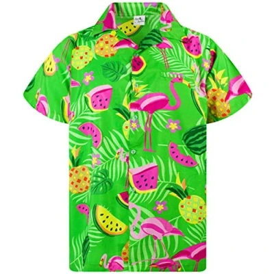 Afbeelding van Funky Hawaiiaans Overhemd, Hawaii Korte Mouw, Flamingo Melon, Groen, 3XL