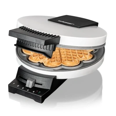 Afbeelding van Cloer 171 Wafelijzer voor hartwafels, 930 W, Wafelkaliber 16 cm, backlamp, wit gelakte metalen behuizing