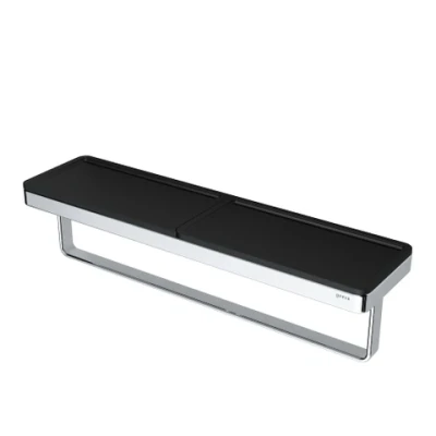 Afbeelding van Geesa frame handdoekhouder met zwart planchet plat staf verchroomd messing 420 x 105 108mm lxhxd 918853 02 06
