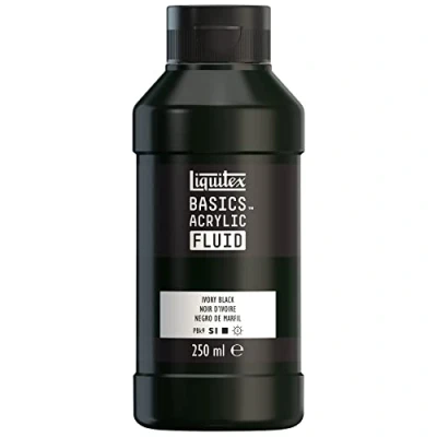 Afbeelding van LIQUITEX 8870431 Basics Fluid acrylverf met vloeiende consistentie sneldrogend lichtecht waterbestendig op waterbasis fles van 250 ml ivoorzwart