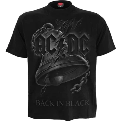 Afbeelding van Spiral Ac/Dc Back in Black Torn T shirt met print op de voorkant Zwart, XL