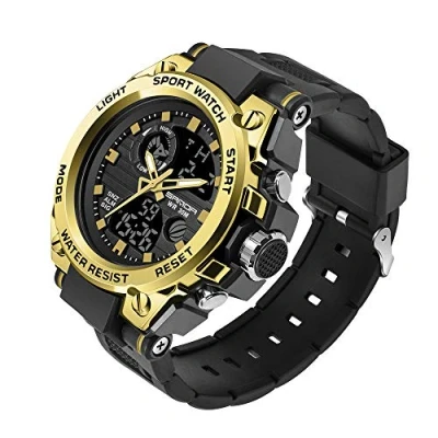 Afbeelding van AIMES Heren Horloges Sport Outdoor Waterdichte Militaire Horloge Analoge Digitale Elektronische Tactische Leger voor Mannen Datum Multifunctionele LED Alarm Stopwatch, Goud,