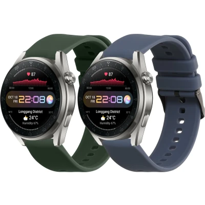 Afbeelding van kwmobile 2x horlogebandjes geschikt voor Huawei Watch 4 Pro / 3 bandje Smartwatch bandjes van TPU Activity tracker horloge band in donkergroen blauwgrijs