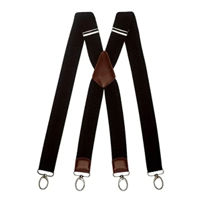 Afbeelding van Olata Werk Bretels X Vorm met Bruin Leer en Karabijnhaken 4 cm. Zwart